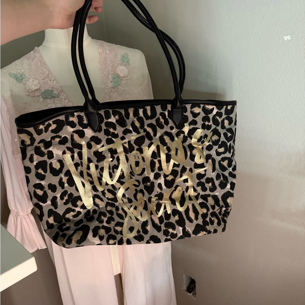 Victoria's Secret Black and Gold Leopard Tote